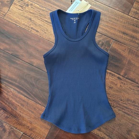 Year of Ours | Women's Navy Ribbed Tank Top - Picture 3 of 10